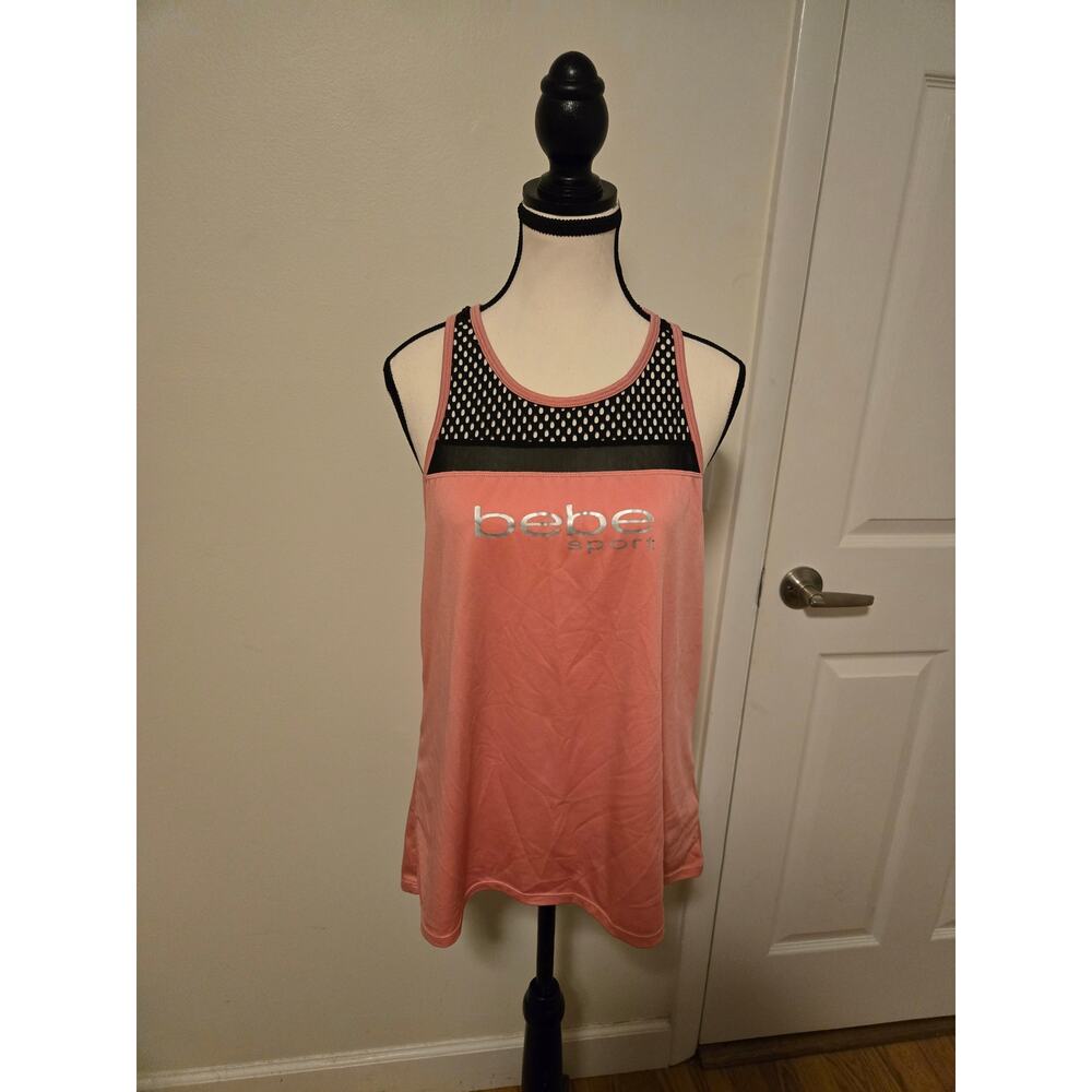 bebe Sport Black Mesh Trim Pink Hi-Lo Tank